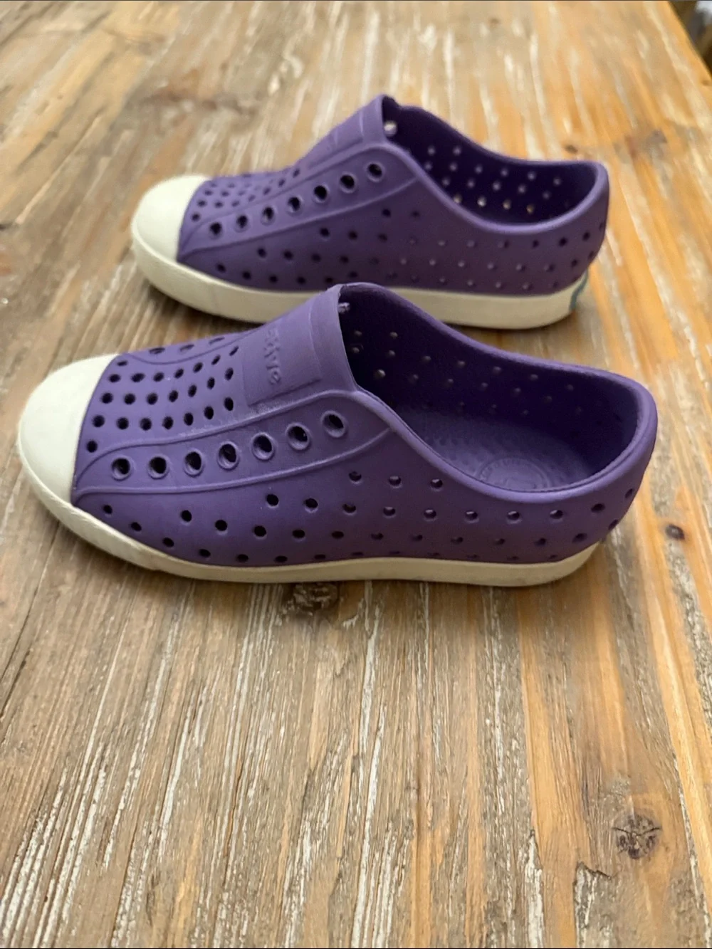 Native Kids Water Shoes Purple with White Toe
